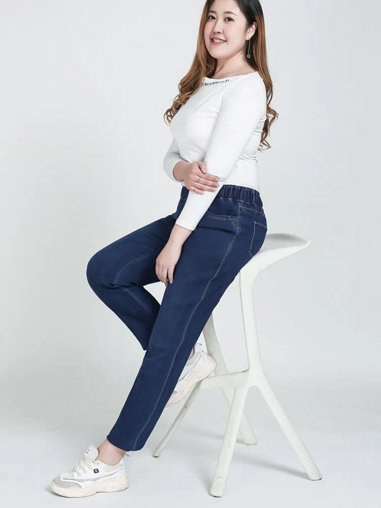 High Quality 130KG Lady Jeans 9XL Stretched Black Elastic Women Loose Trousers Plus Size Female Fit 8XL 6XL Girl Denim Pants