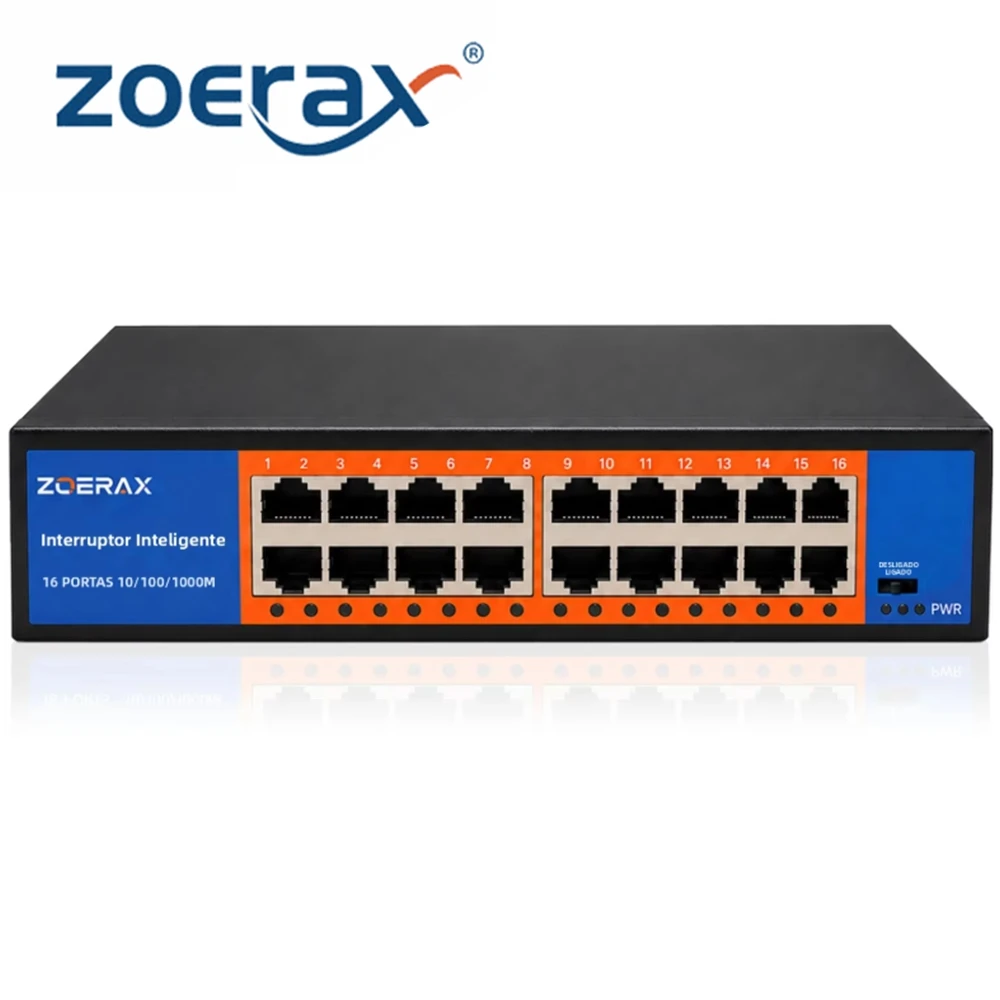ZoeRax 16-Port Gigabit Network Switch Unmanaged Plug & Play Built-in Long Reach Switch Support Up to 200 Meters for Home Office