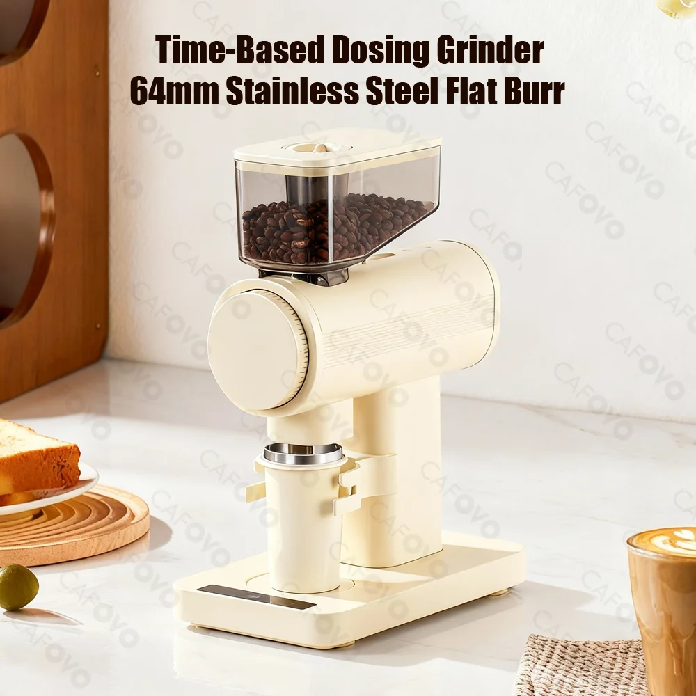 

CAFOVO Electric Coffee Grinder 64mm Flat Burr Coffee Grinder 80 Stepless Grinds Plasma Anti Static Bean Hopper Design Miller