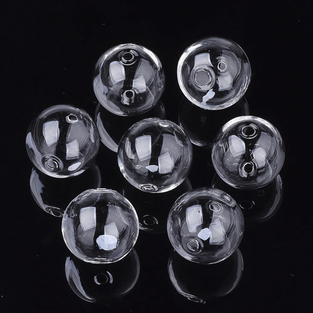 100Pcs Clear Round Handmade Blown Glass Globe Beads Ball Bottles Beads10mm 12mm 14mm 16mm18mm for DIY Earring Making Crafts