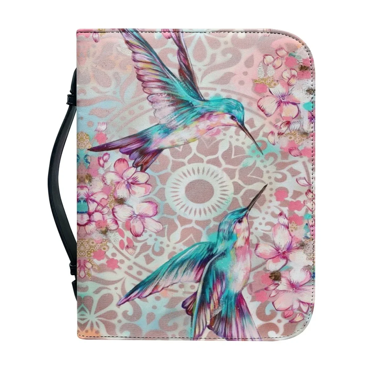 Trendy Floral Hummingbird Print Bible Storage Bags for Women Leather Bible Cover Case Zipper Handle Handbags Bible Carrying Case