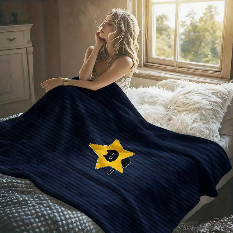 Star Cat Vertical Stripe Flannel Blanket Warm Soft Halloween Christmas Decorative Couch Warm Cozy All-Season Gift