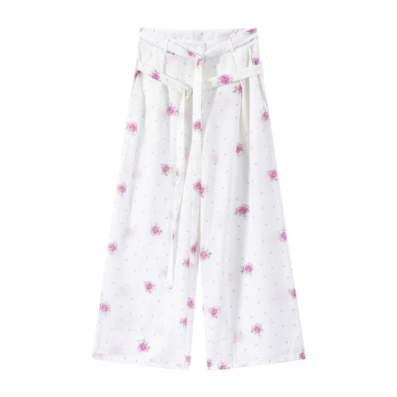 Eleganter bedruckter Damen-Westen-Hosenanzug, ärmelloses Oberteil mit Blumenmuster, plissiert, weit geschnittene Hose, Damen-Set, Sommer-Herbst 2026, Damen-Sets – Detail 22