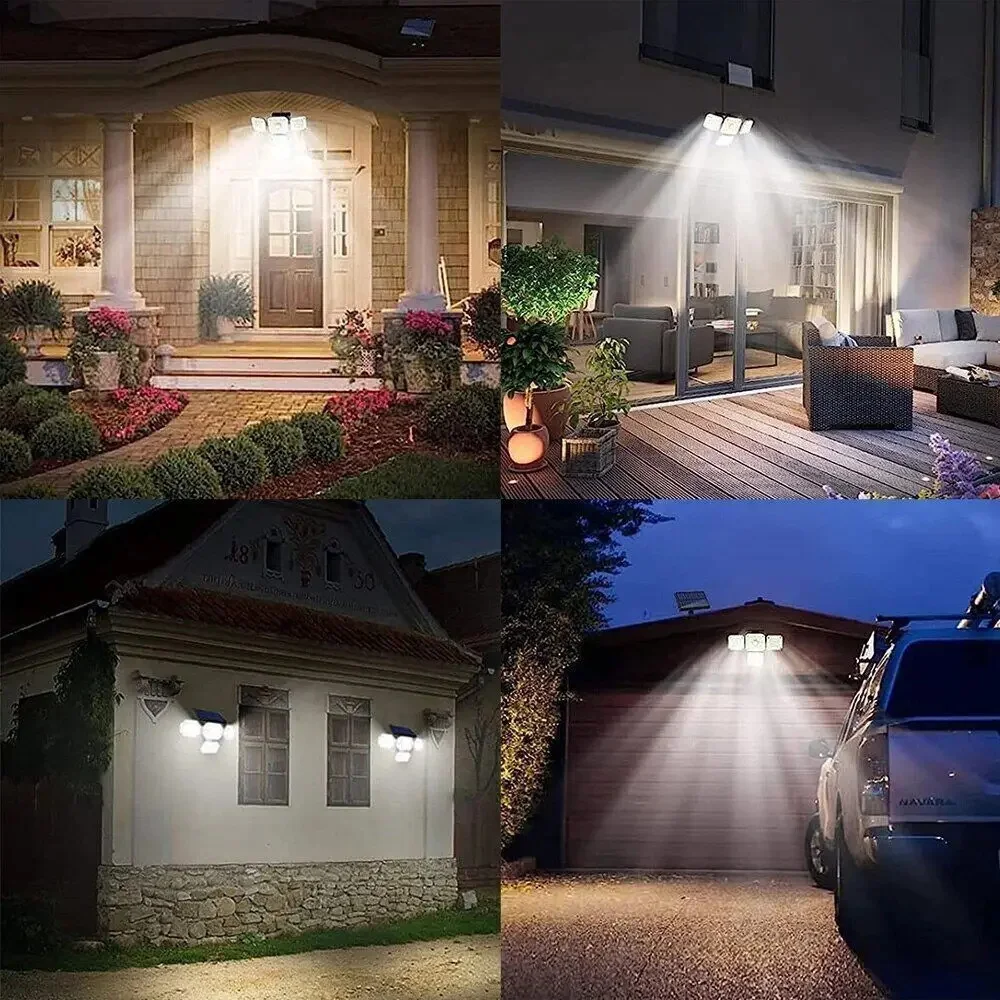 Lampade da parete solari a LED per esterni 333 sensore di movimento 3 modalità impermeabili 4 fari solari a testa faretti per Patio Yard Garden