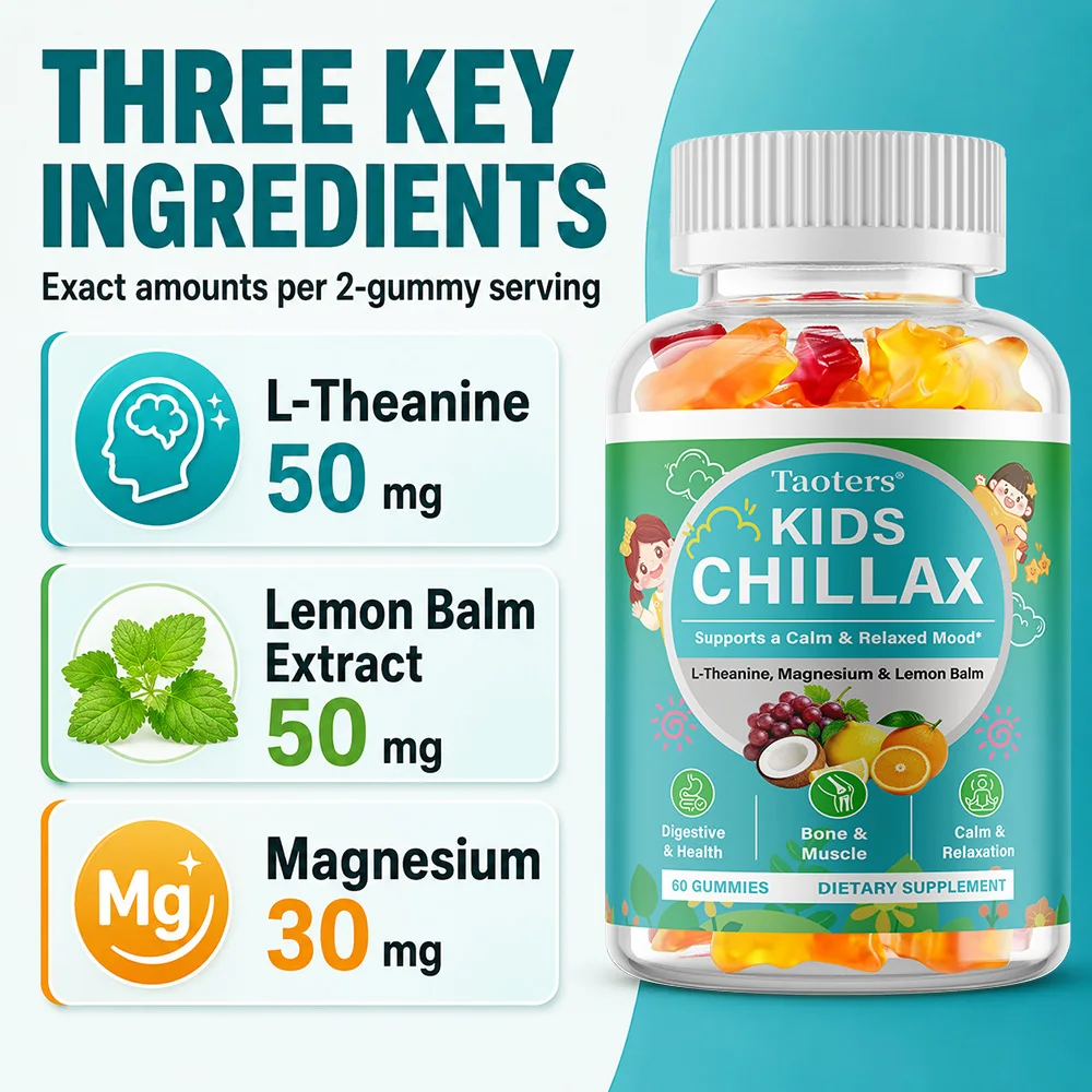 Kids Chillax Gummy, for A Calm and Relaxed Mood, Magnesium, L-Theanine, Lemon Balm Extract, Chewable Supplement