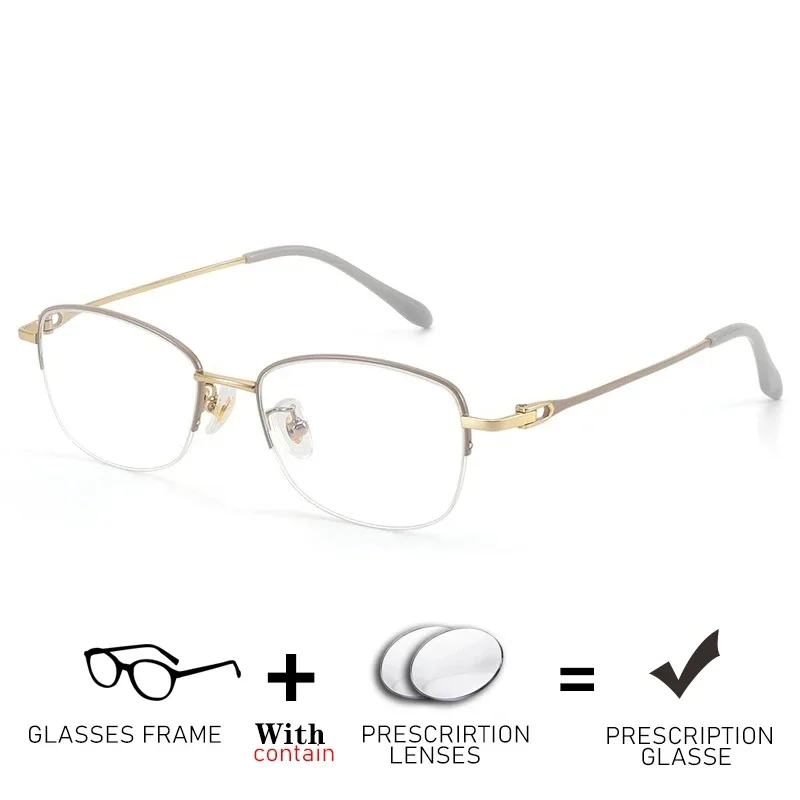 New Fashion Design Titanium Half-Frame Optical Eyewear Prescription Glasses Women HD Clear Lenses Myopia Hyperopia Progressive