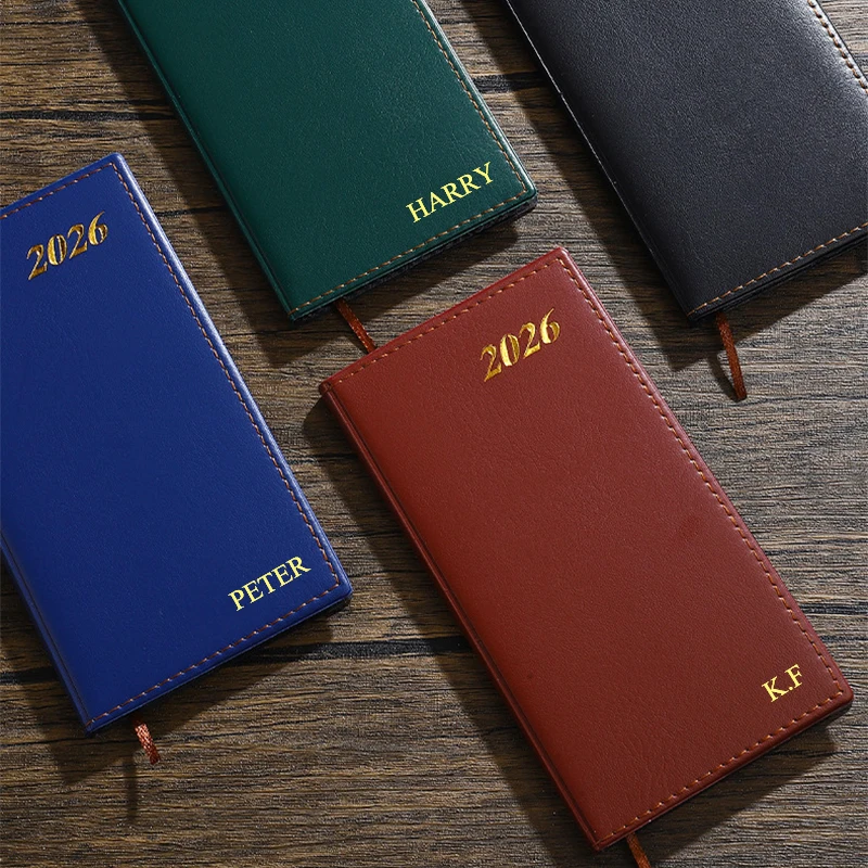 Custom Name 2026 Schedule Book Engrave Initials Vintage 365 Days A6 Diary Book Luxury PU Cover Notebook Business Mini Calendar