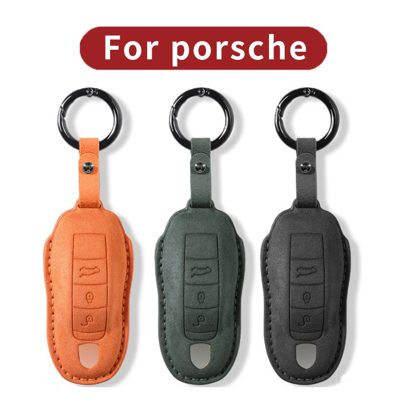 

Suede Leather Car Remote Key Cover Case For Porsche 718 911 991 996 Macan Panamera Spyder Carrera Boxster Cayman Cayenne Key Fob