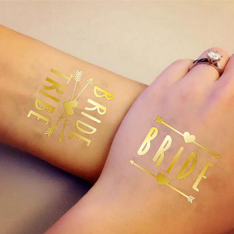 10pc Bachelorette Party Team Bride To Be Bridesmaid Tribe Squad Gold Temporary Tattoo Sticker Hen Night Party Wedding Supplies,Q