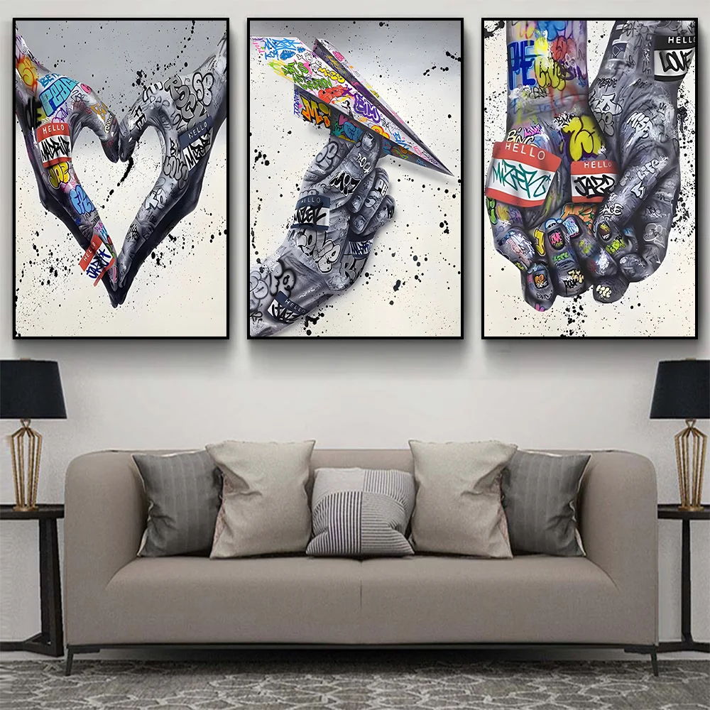 Street Graffiti Abstract Wall Art Poster Gesture Love Heart Rose Trendy Mural Modern Home Decor Canvas Painting Picture Prints