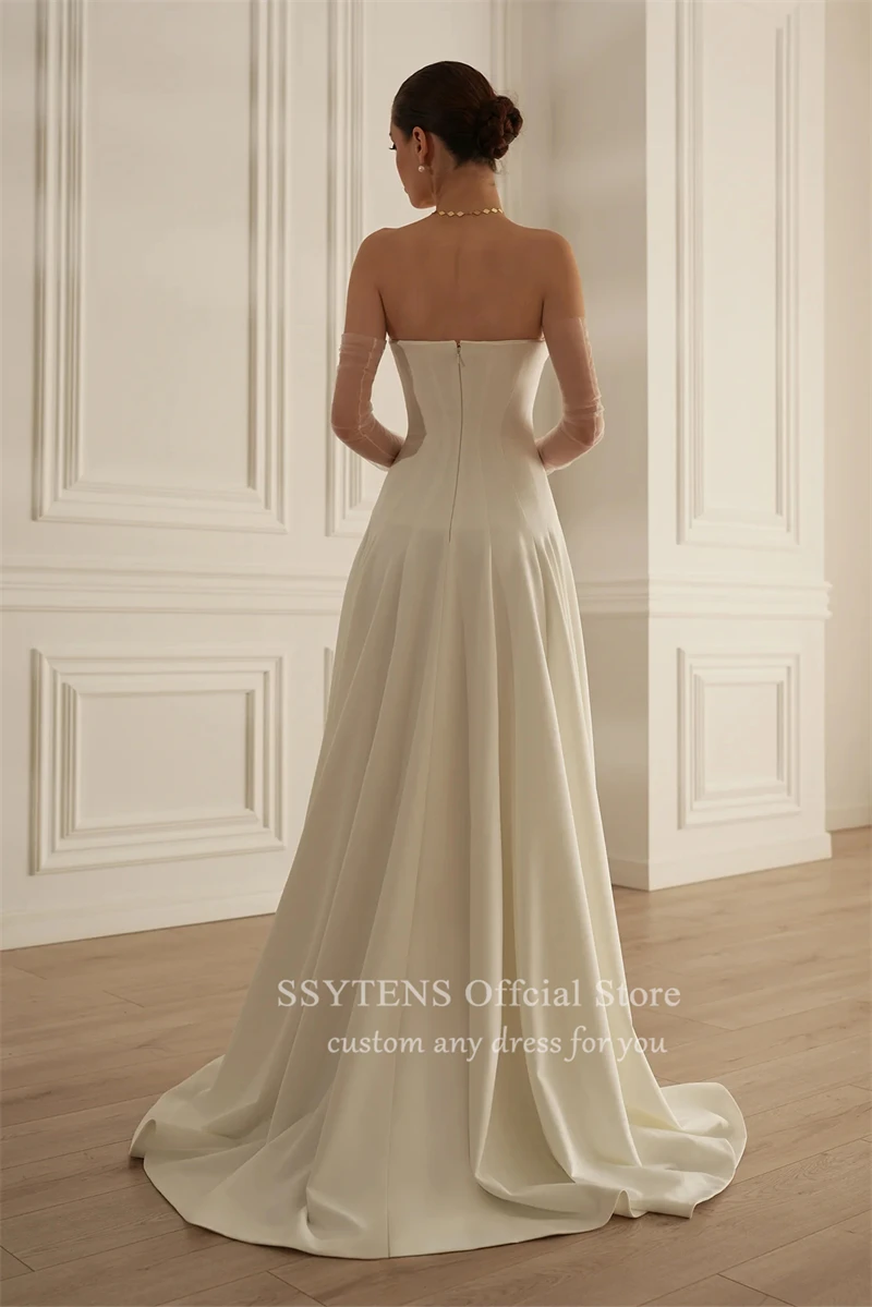 Ivory Satin Wedding Dresses for Parties Sexy Sweetheart A Line Bride Dress with Train Long Wedding Gowns for Civil Weddings