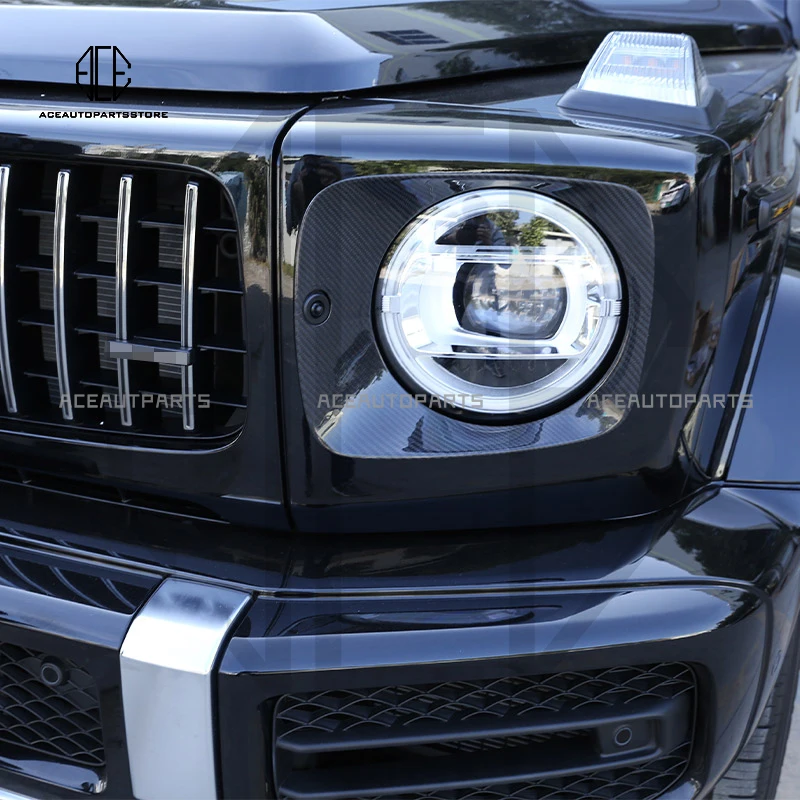 For Mercedes-Benz G-Class W463 G63 2019-2022 Carbon Fiber Car Headlight Panel Decoration Frame Sticker Auto Accessories