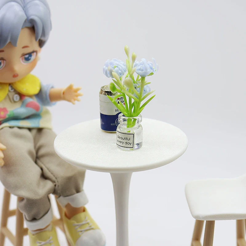 Dollhouse Miniature Simulation High-legged Round Table Bar Chair Funiture Model For Doll House Decor Kids Pretend Play Toys Gift