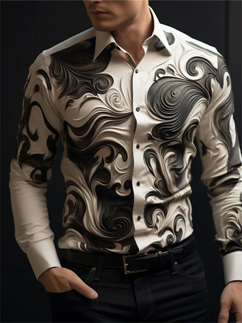 2024 New Trendy Mid-Century Luxury Men's Shirts Fashion Designer Hawaiian Long Sleeve Tops Casual Men's Long Sleeve Shirts