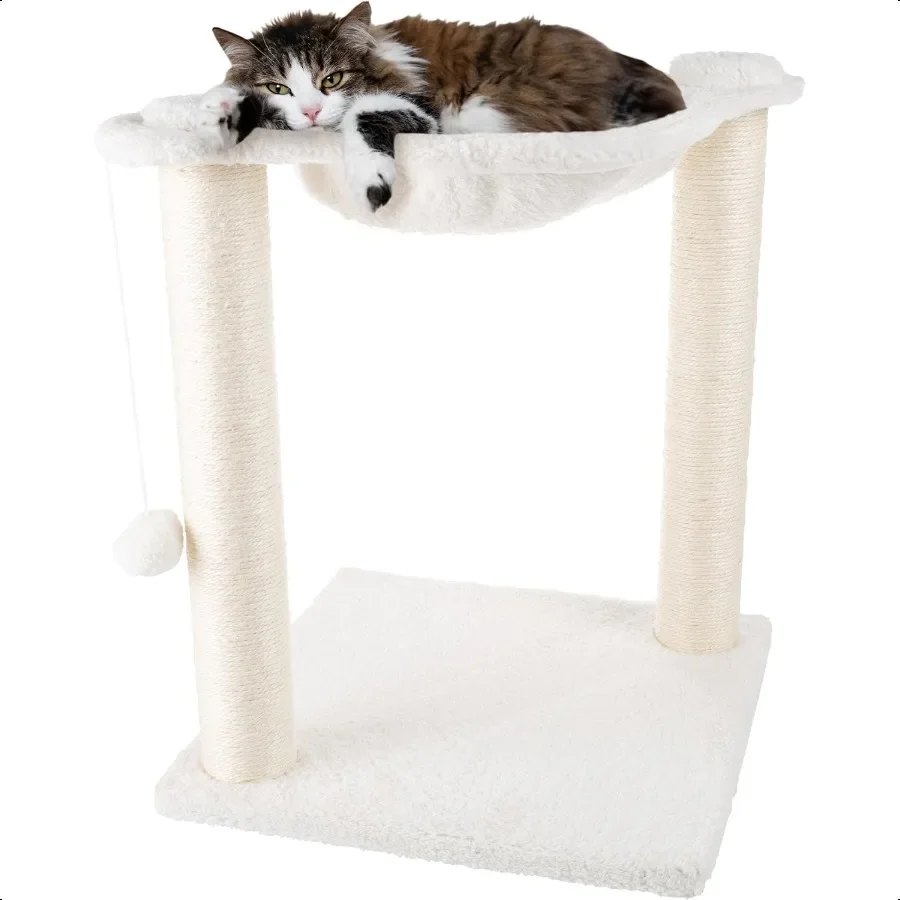 عمود خدش للقطط مقاس 19 بوصة مع أرجوحة؟ لعبة كرة معلقة على شكل شجرة قطط صغيرة من نسيج السيزال للقطط والقطط البالغة