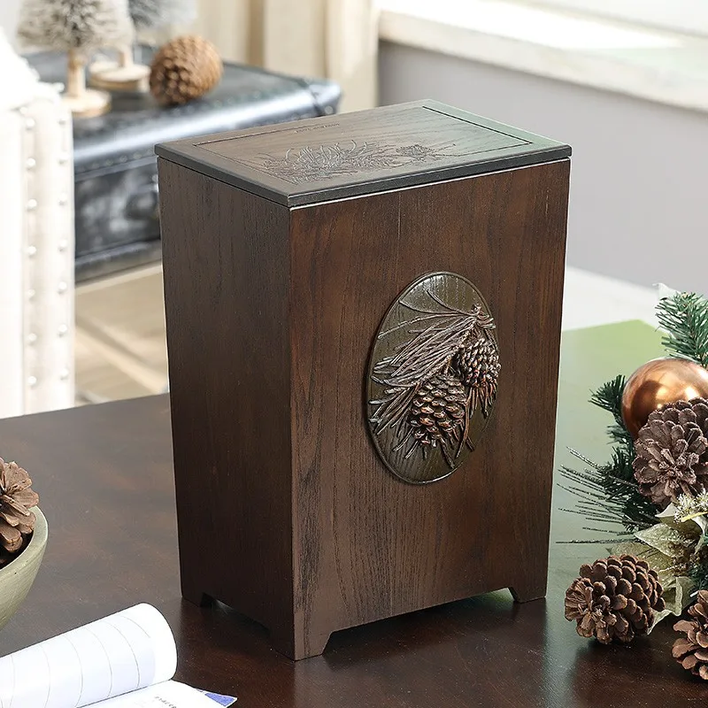 Wooden Waste Bins Shake Cover Trash Can Living Room Paper Drying Food Disposal Wastebasket  Home Cleaning Organizer Utensils