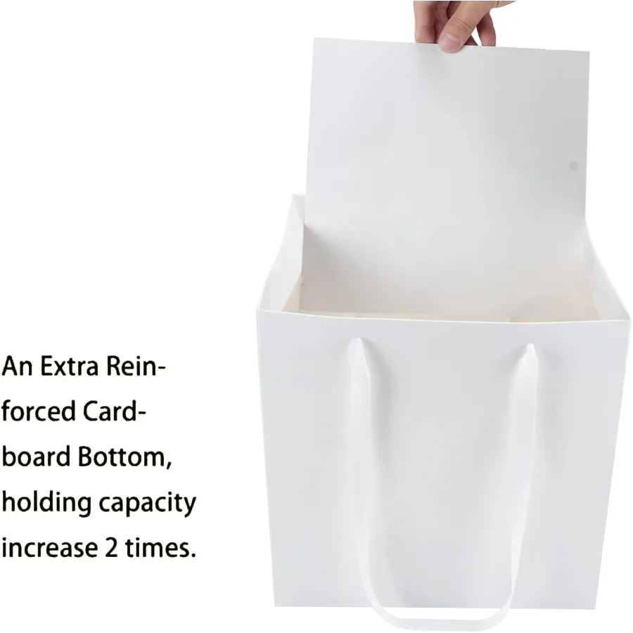 Sacos de papel branco com alças, sacos de presente em massa, 12 pacotes, tamanho quadrado grande, 10x10x10 polegadas, kraft, ideais para lembrancinhas, presentes de aniversário