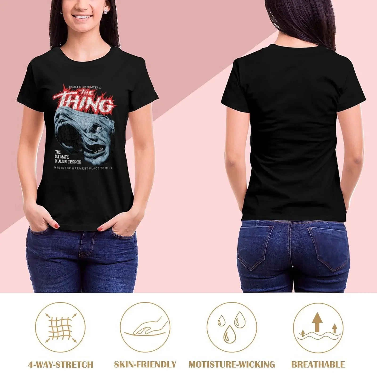 The Thing Distressed John Carpenter Horror Sci Fi T-Shirt vintage clothes korean fashion sports fans plain t shirts for Women