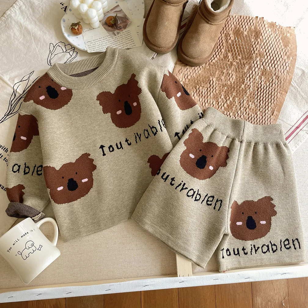 

New Girls' Autumn Clothing New Set Stylish Korean Spring Baby and Children's Knitted Sweater Two-piece Set Baby Girl Outfit Set