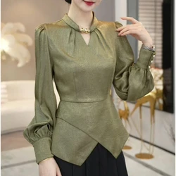 Women's Early Autumn New Patchwork Pullover Round Neck Hollow Out Solid Color Anti-aging Fashion Temperament Long Sleeved Shirt