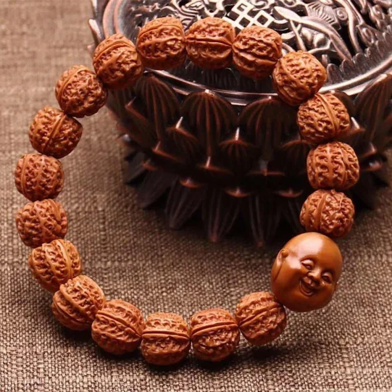 Pattern Jingbaleng Dragon-Veined Peach Pit Carved Bracelet Perfect Circle Stump Orange Leather Lantern