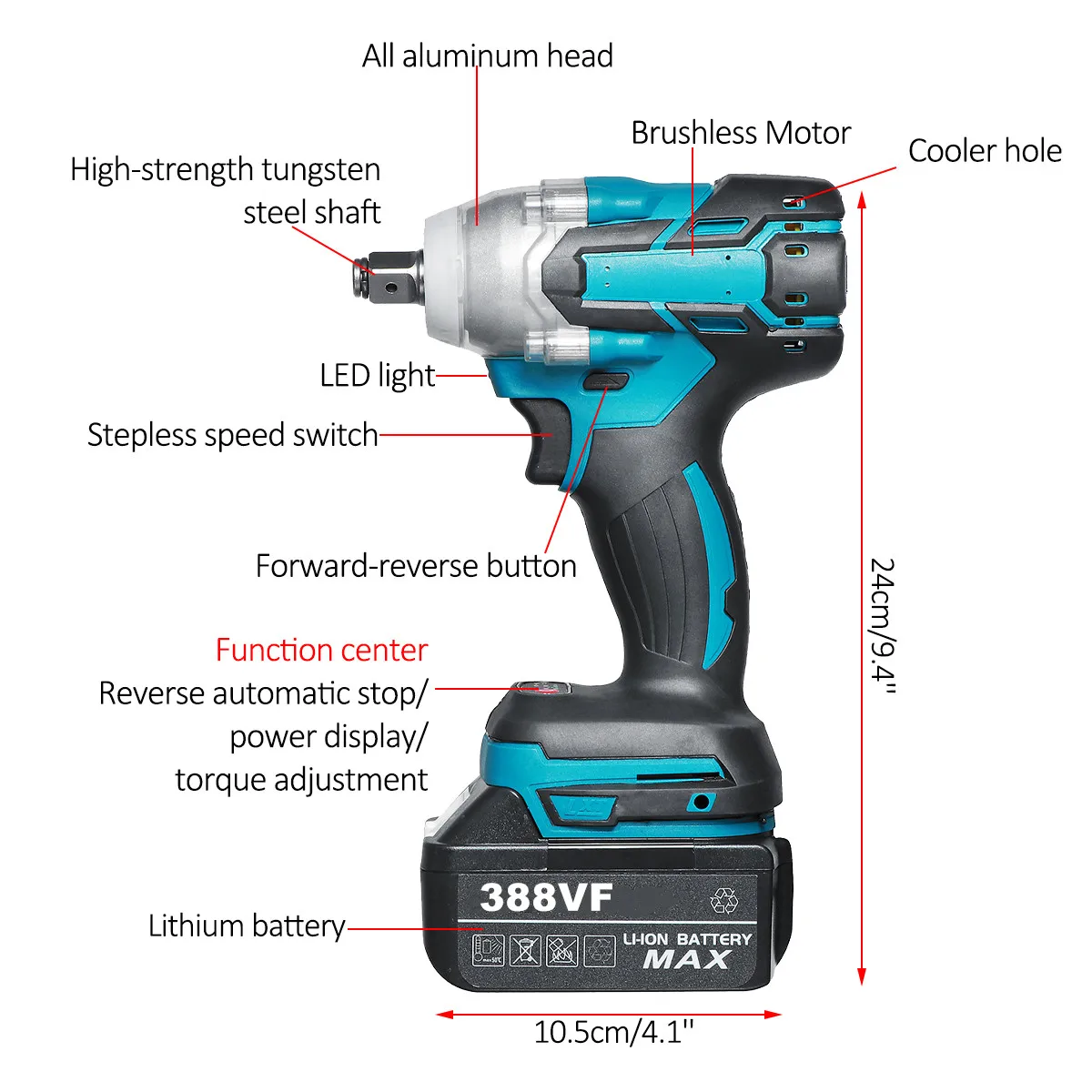 Brushless Cordless Electric Impact Wrench Electric Screwdriver 1/2 inch Wrench Power Tools Compatible for Makita 18V Battery