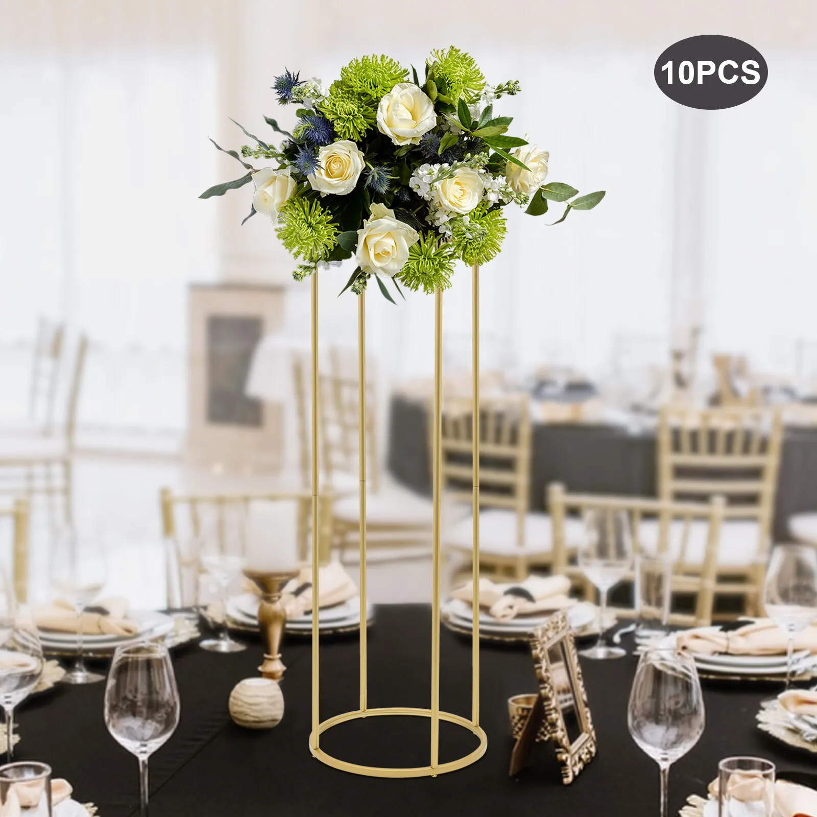 결혼식 테이블 금속 꽃 스탠드 장식을위한 10Pcs 골드 웨딩 센터 피스
