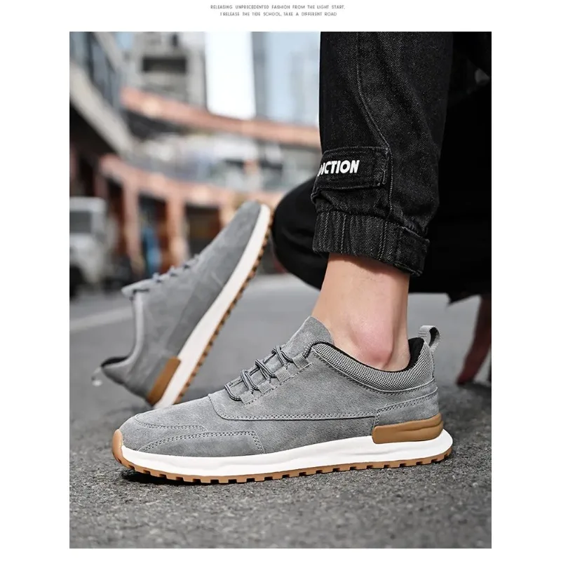 Fashion Men's Suede Leather Casual Sneakers Gray Elastic Slip On Design Two Tone Anti-Slip Sole Lightweight Daily Commute Shoes view 4