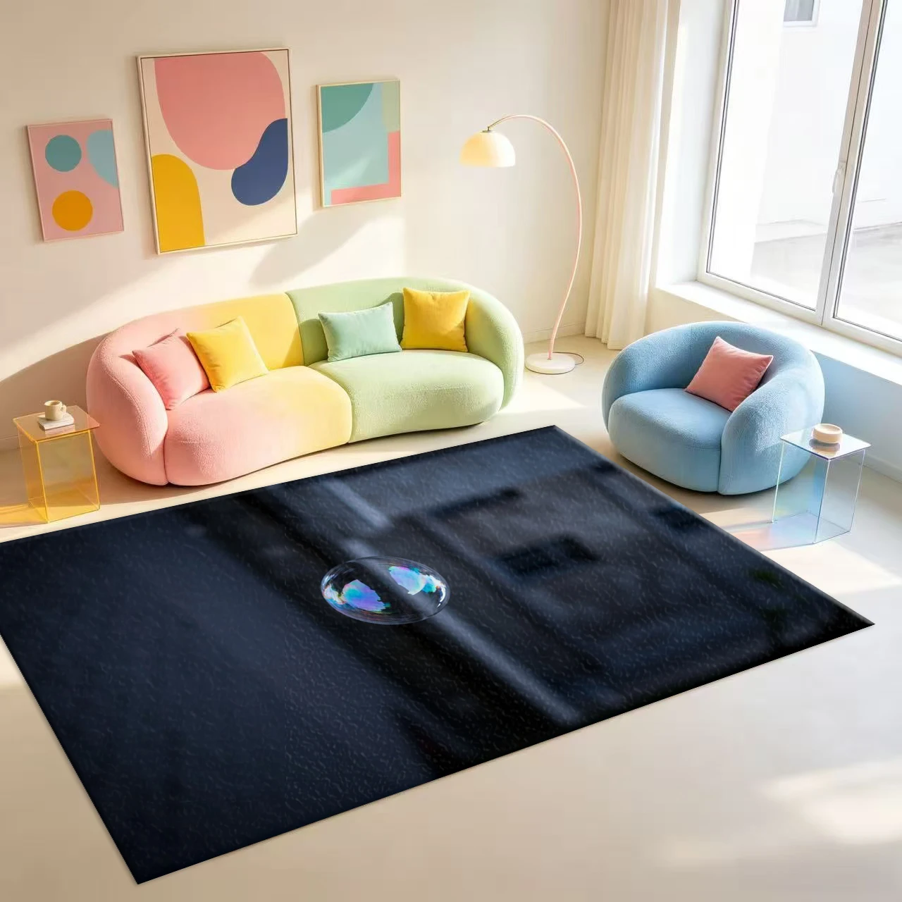 Rainbow Color Soap Bubble Art Carpet Dark Modie Style Home Decor Floor Carpet