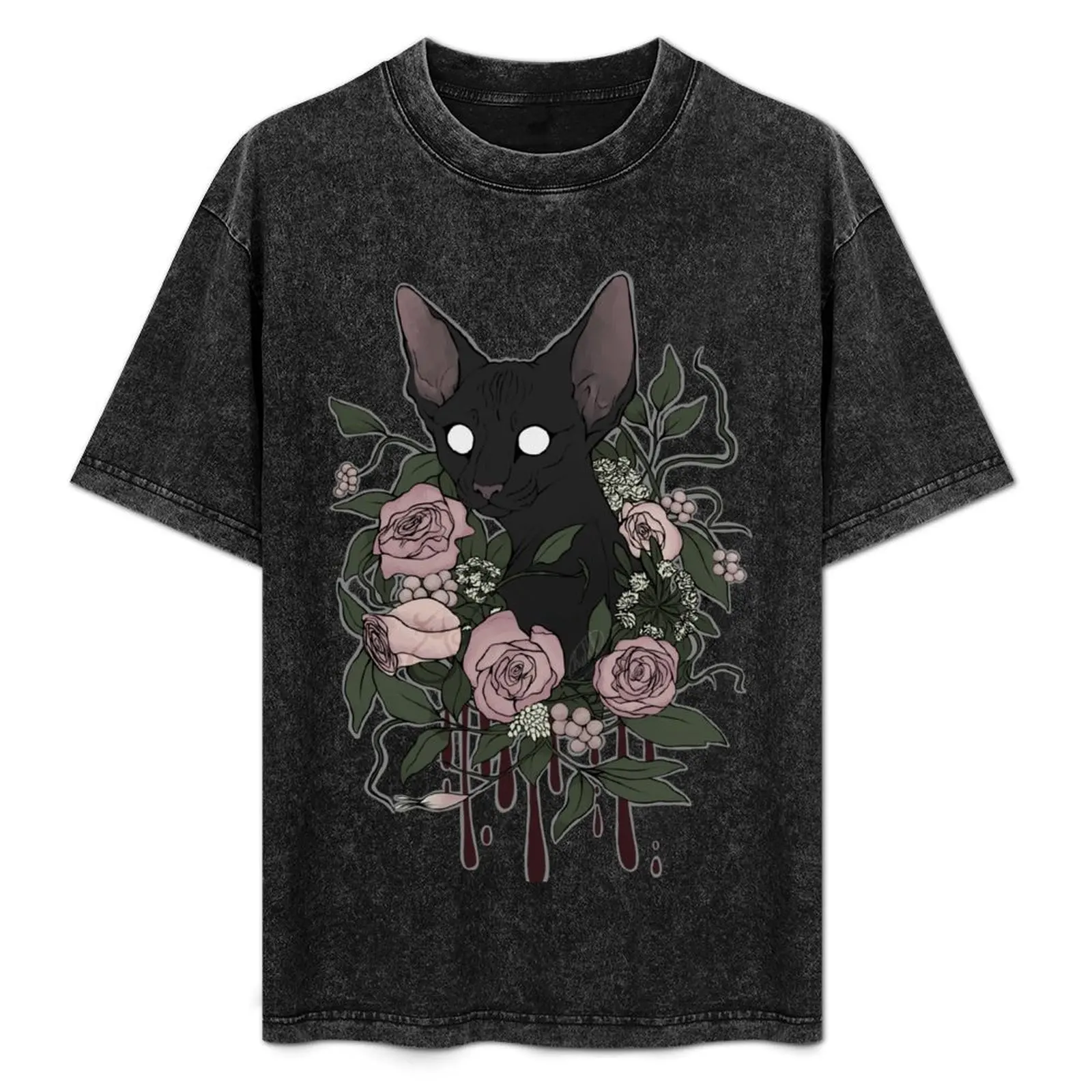 

Dark Floral Feline T-Shirt Basic Short Sleeve T-Shirt for Men