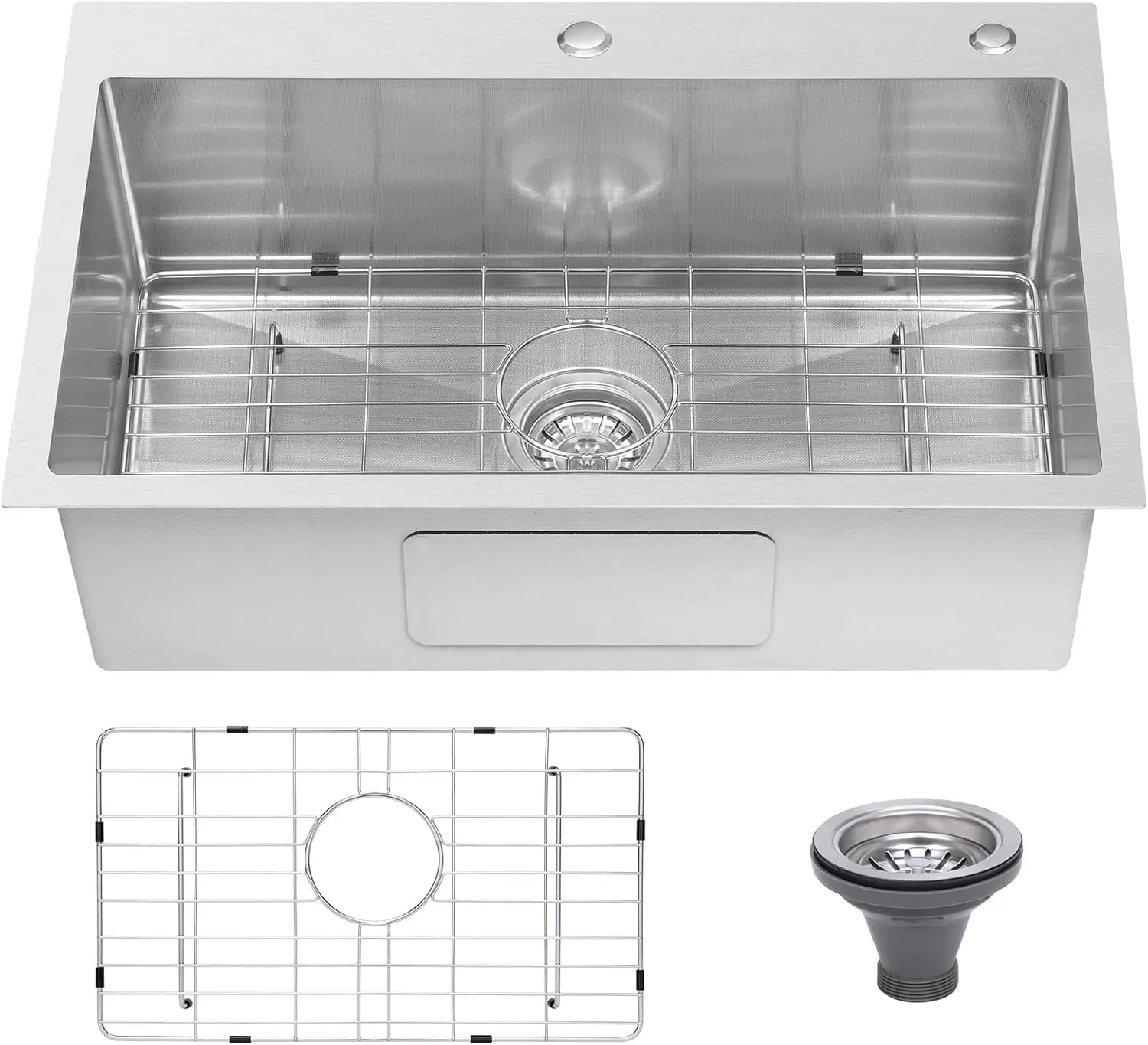

Drop-In Kitchen Sink 33x22, 9' Depth, 18G Stainless Steel, 3D Embossed Top Mount with Accessories