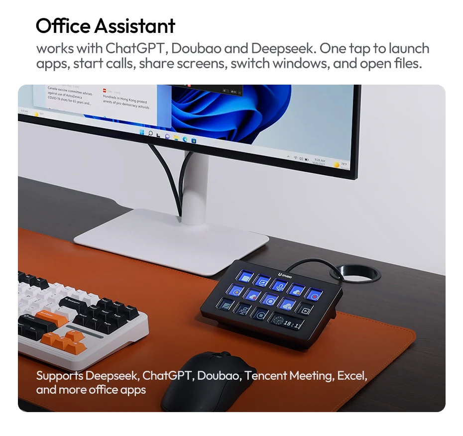 Ulanzi D200H Deck Dock Streaming-Controller 7-in-1 Dockingstation für Schreibtisch Intelligente Beleuchtungssteuerung Büroassistent Studio – Detail 6