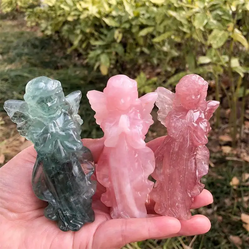 

Natural Crystal Quartz Angel Carving Figurine Fashion Holiday Gift Quartz Carving Healing Home Decoration 1PCS