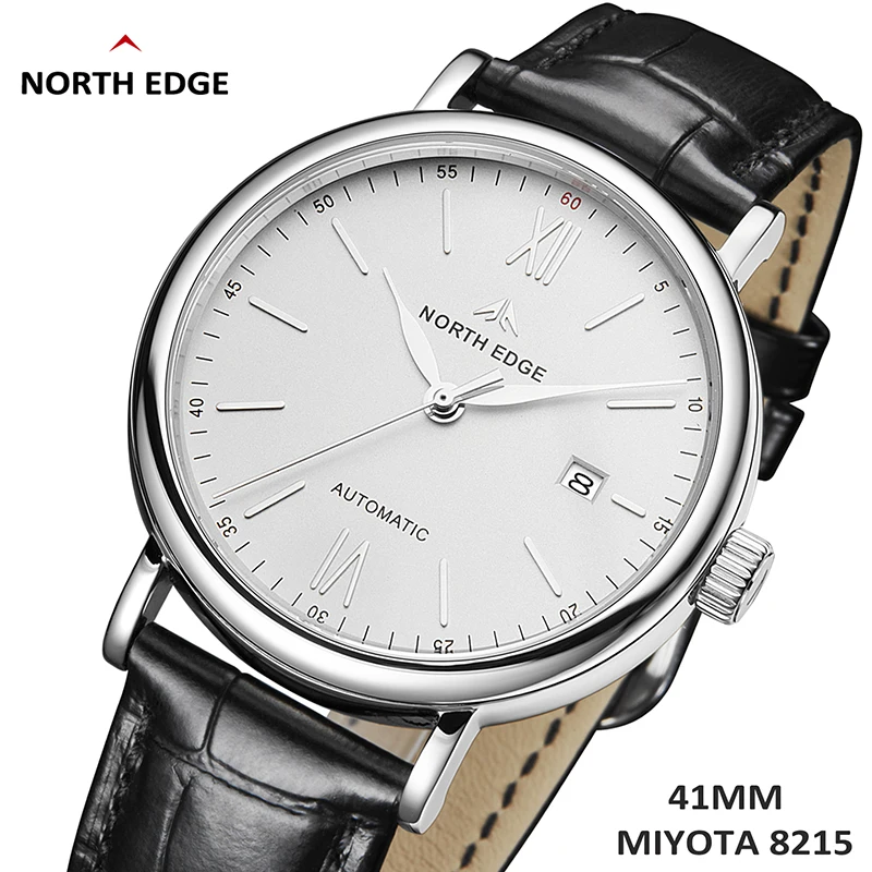 NORTH EDGE Amoy Men Watch 41mm Luxury Automatic Mechanical Men\'s Stainless Steel Sports Sapphire 50M Waterproof Date Wristwatch