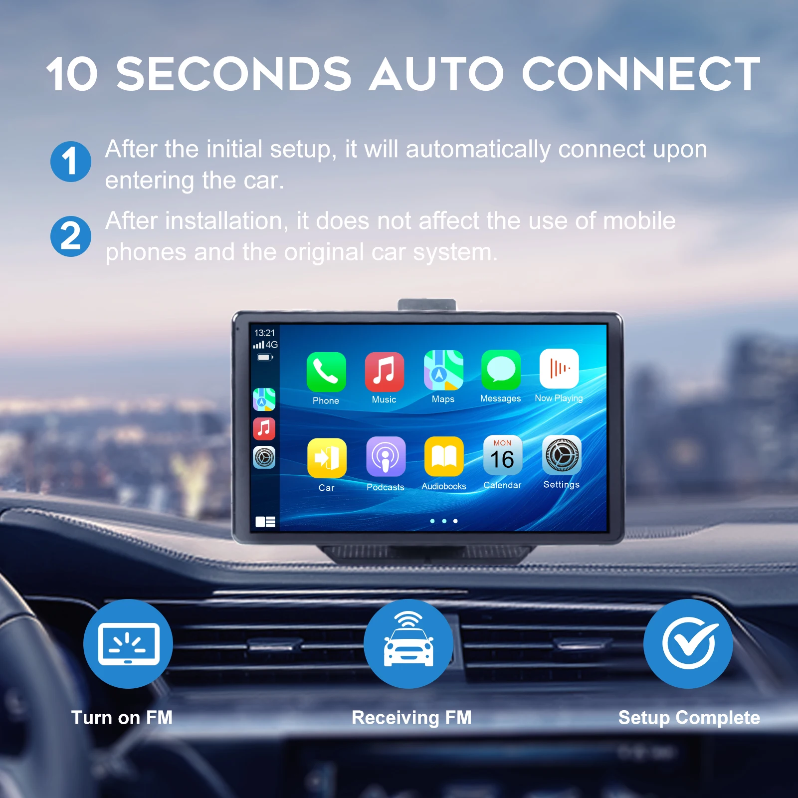 9 inch Portable Carplay for Car Screen Wireless Screen Touch With Driving Recorder Camera with Carplay Android