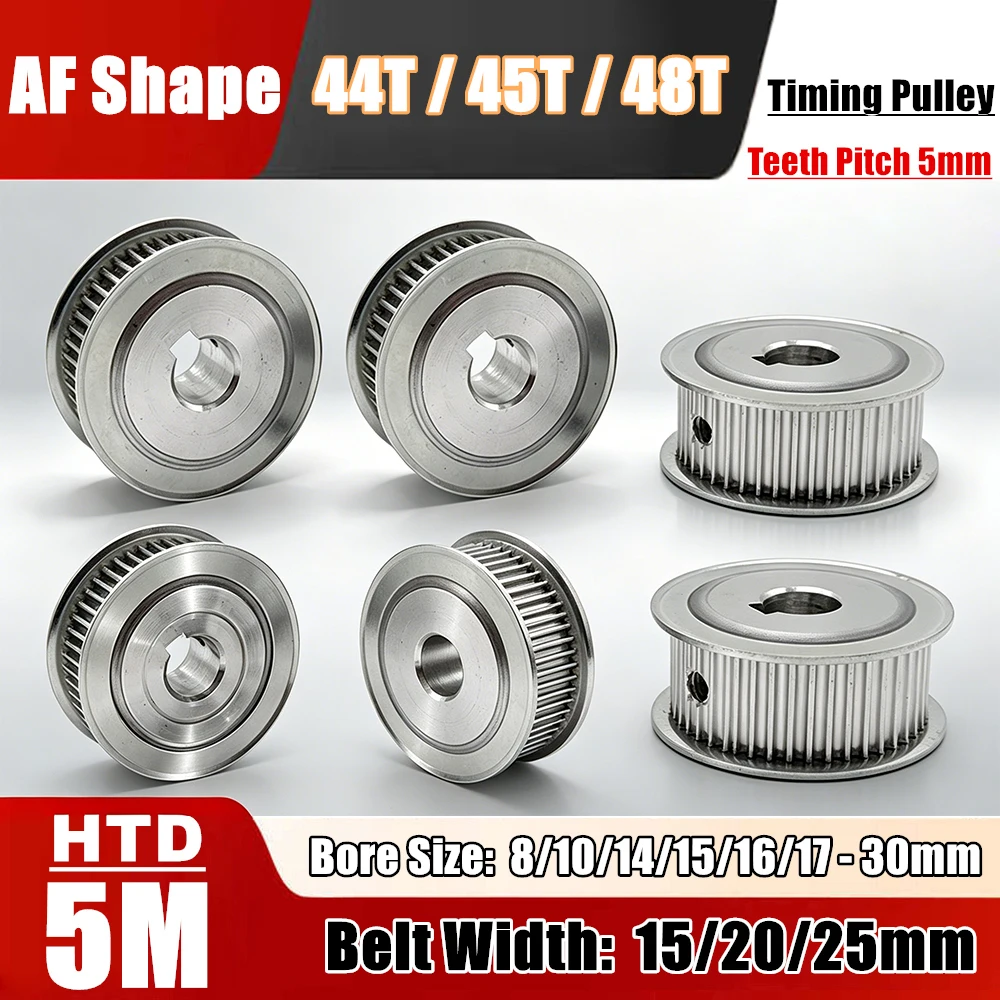 44T/45T/48T HTD 5M AF Timing Pulley Keyway Bore 8/10/14/15/16-30mm Groove Aluminium Alloy Wheel HTD 5M for Belt Width 15/20/25mm
