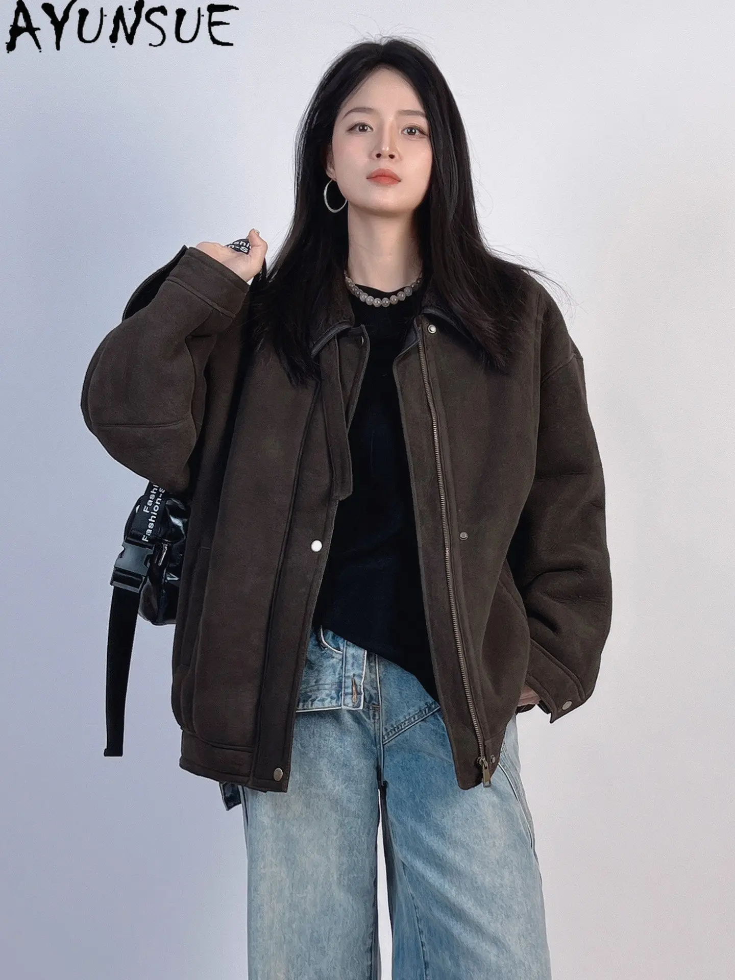 

AYUNSUE Natural Sheepskin Fur Coat for Women Fashion Real Leather Jacket Winter Clothes Woman Short Style 2026 Пальто Женское