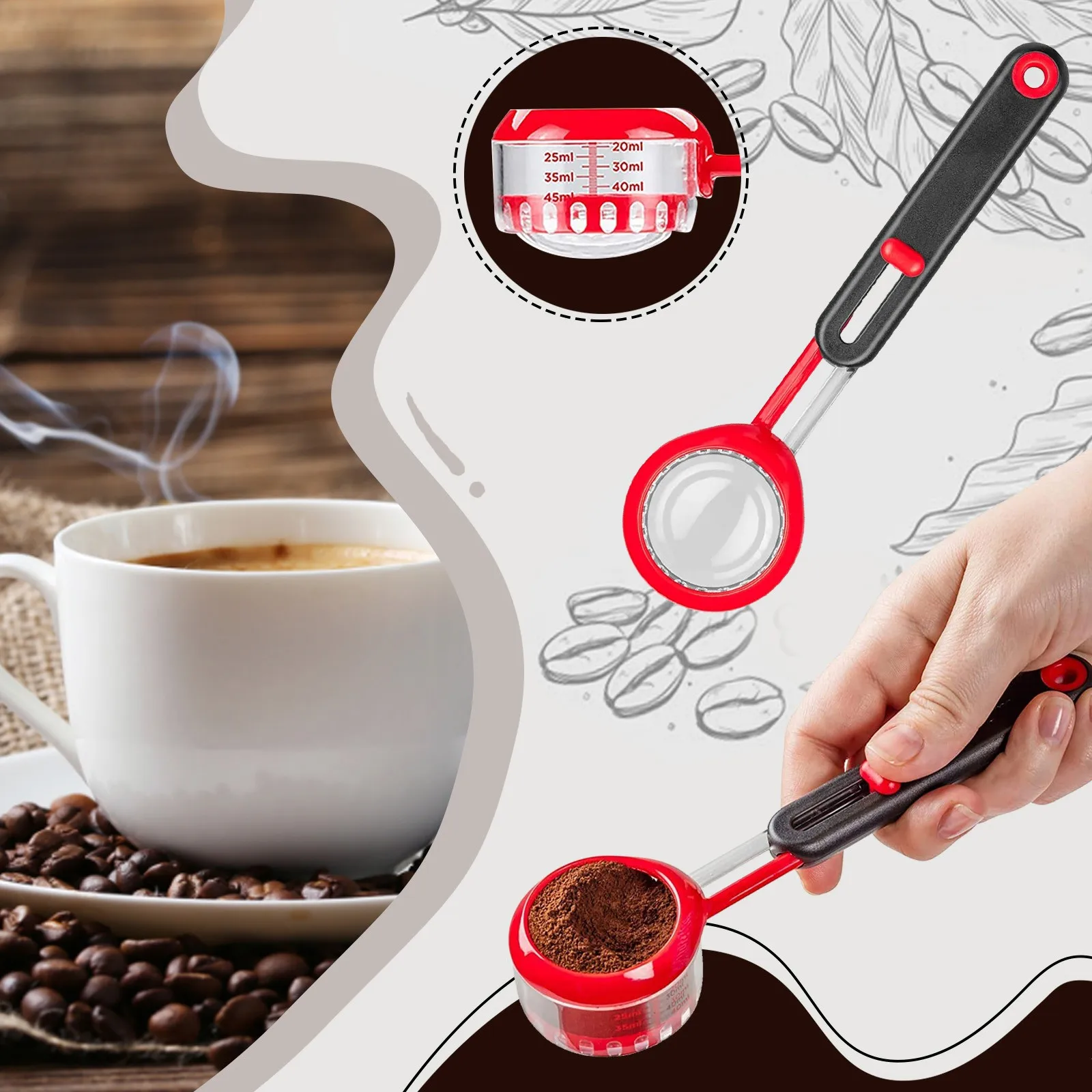 Coffee Measuring Scoop Adjustable Volume Tablespoon Measure Spoon Powder Lever Measuring Spoon