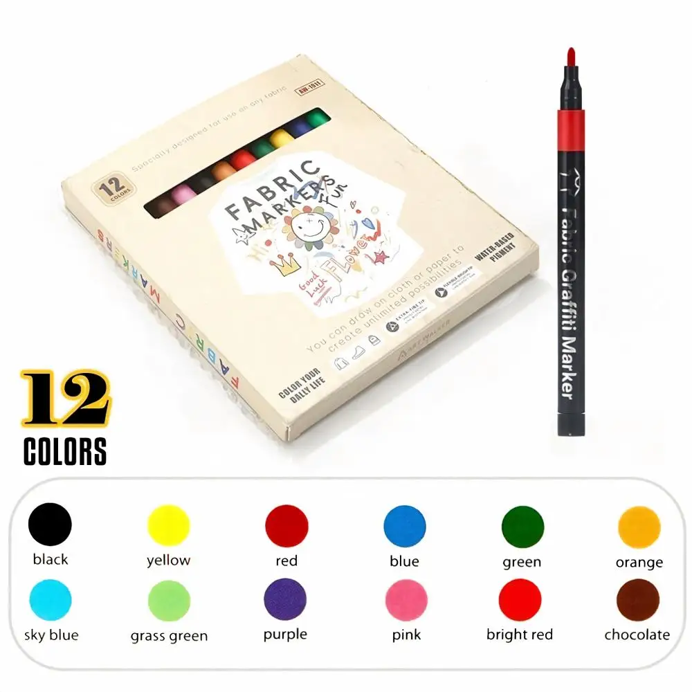 Textielstiften (set van 6-48 kleuren) met katoenen punt – voor kleding, schoenen en canvas – geschikt voor DIY-knutselprojecten, schilderen en permanente textielkunst.