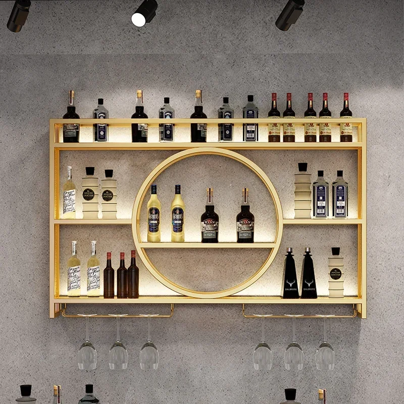 Luxury Wine Cabinet Wall Mounted Display Cabinet For Living Room Gold Wine Bottle Rack Storage Estante Bar Furniture