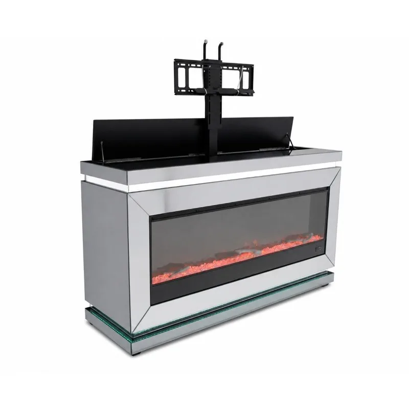 Living room TV cabinet Electric fireplace Integrated TV lifting 65-inch modern simple glass cabinet