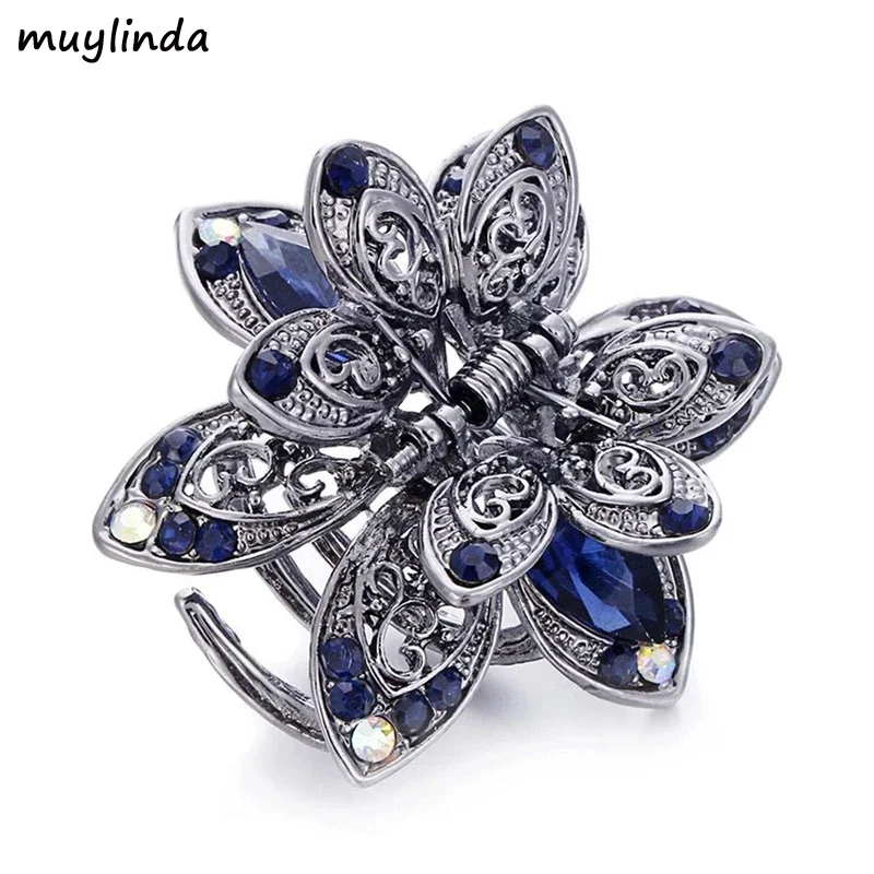 Vintage Flower Crystal Hair Claws Clip Rhinestone Hairpin Hair Jewelry Charm Hair Accessories For Women