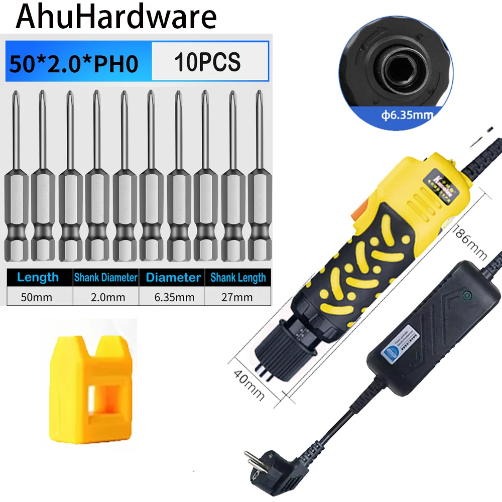 AhuHardware Industrial Short Screwdriver High Torque Electric Screwdriver Adjustable Electric Batch 220V Power Tool w/10x bits