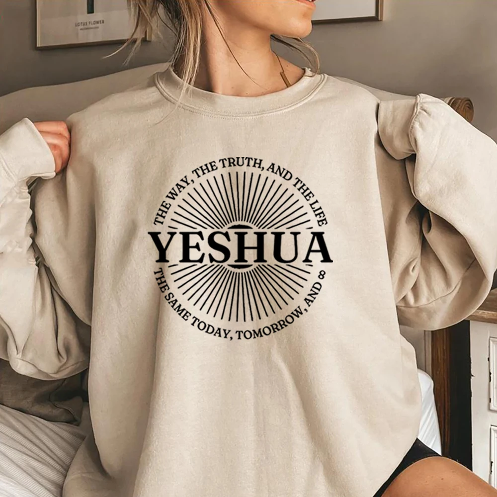 

Yeshua Christian Sweatshirt Religious Bible Verse Hoodie Faith Jesus Shirts The Way The Truth The Life Retro Crewneck Sweatshirt