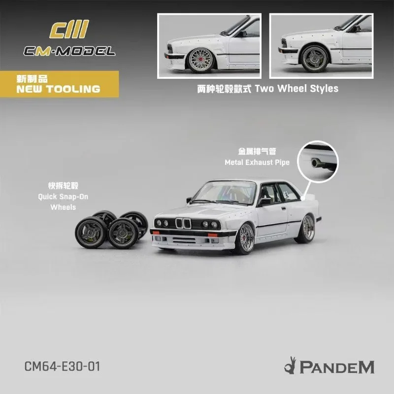 CM 1:64 BMW M3 E30 Pandem Rocket Rabbit Wide Body Pearl White Alloy Car Model Collection Model Christmas Gift Boy Toy