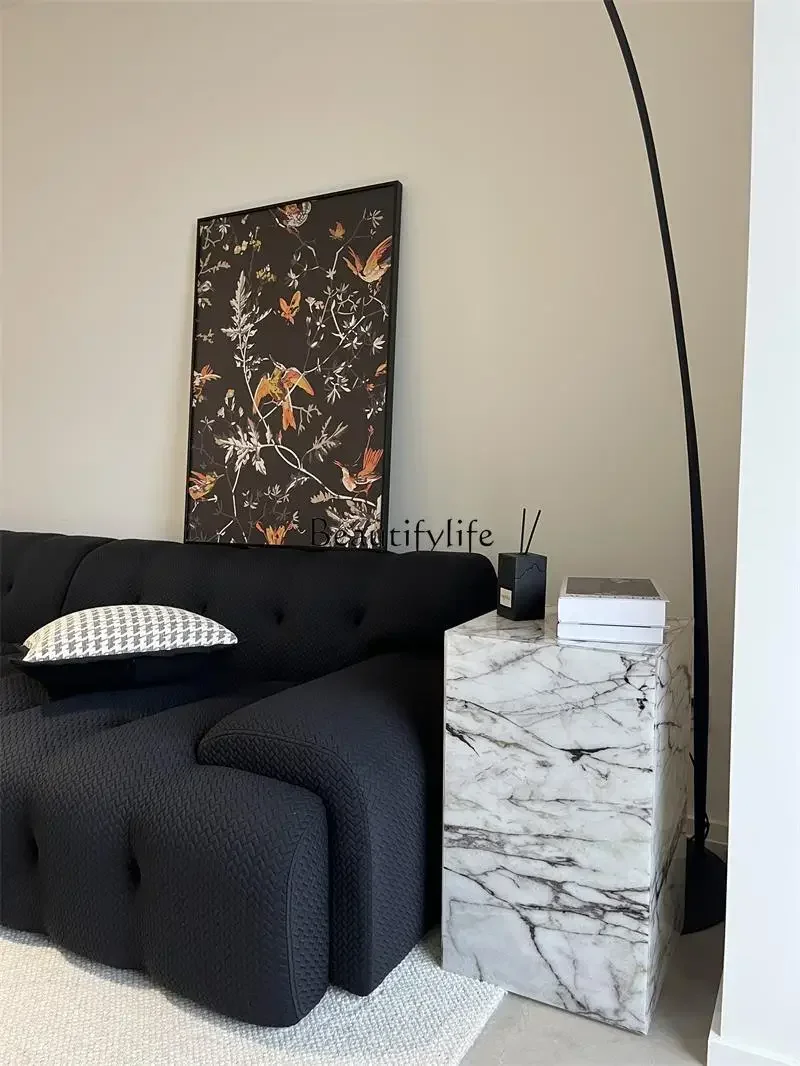 

LJY*Sofa Side Table Marble Pattern Sculpture Base Table Hallway Bedside Table
