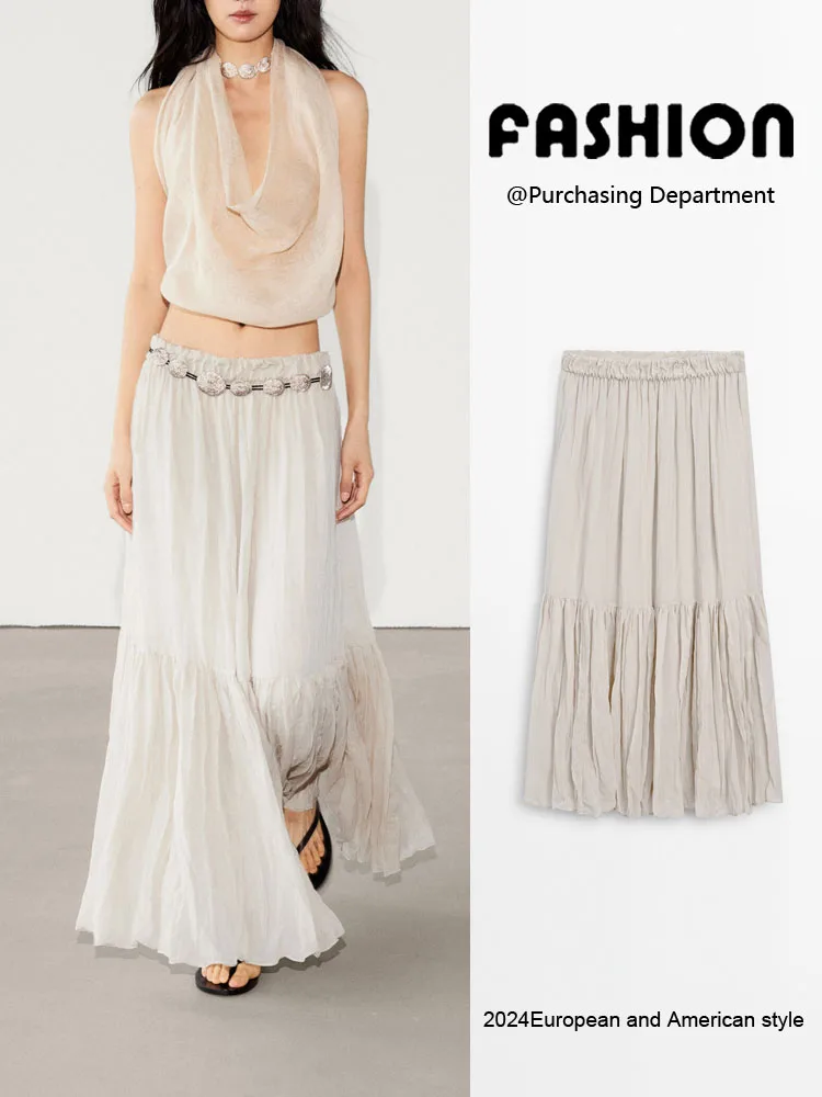 

Faionable Romantic Sle Midi Skirt New Arrival 2024 Spring Summer A-Line High Waist Pleated f-length Women's Skirt
