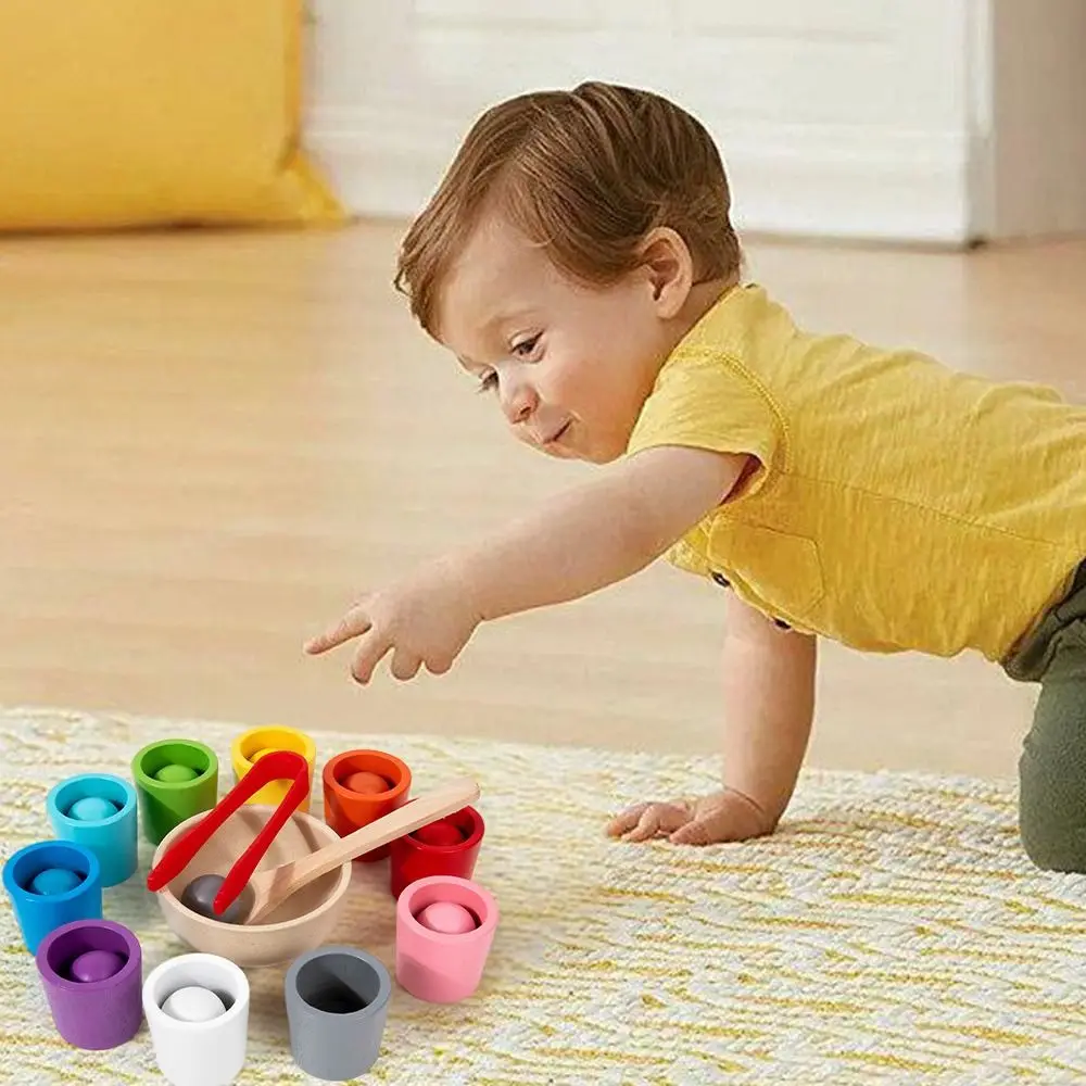 여러 가지 빛깔의 몬테소리 나무 장난감 나무 정렬 운동 컬러 컵 매칭 게임인지 훈련 색상 일치 교육 장난감