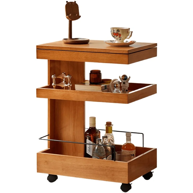 

Solid wood edge, household sofa side table cabinet, movable trolley, storage rack