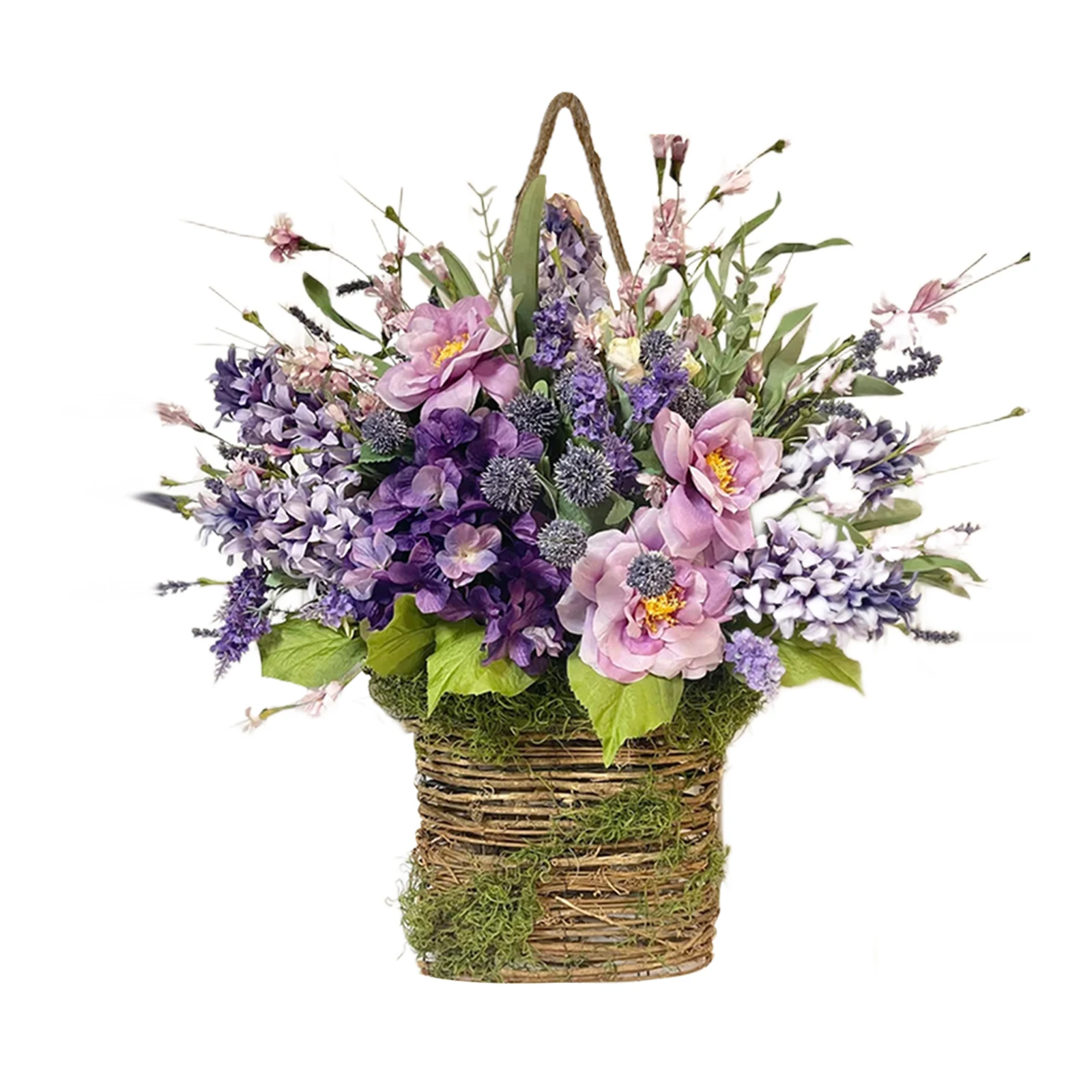 Door Hanger Basket Wreath Artificial Flowers Basket Vintage Inspired Door Hanging Basket Style Wreath Home Front Door Decoration